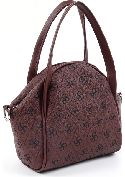 Monogram Baskılı Bordo SHK132 Suni Deri, Fermuarlı Tek Bölmeli, Çıtçıt Detaylı ,askılı El ve Çapraz Omuz Çantası fiyatları