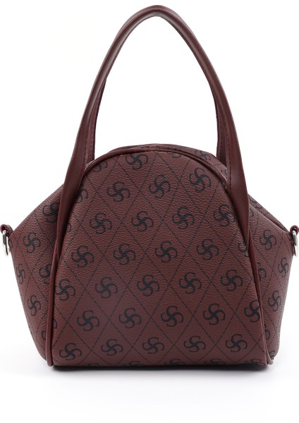 Monogram Baskılı Bordo SHK132 Suni Deri, Fermuarlı Tek Bölmeli, Çıtçıt Detaylı ,askılı El ve Çapraz Omuz Çantası modelleri