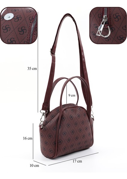 Monogram Baskılı Bordo SHK132 Suni Deri, Fermuarlı Tek Bölmeli, Çıtçıt Detaylı ,askılı El ve Çapraz Omuz Çantası fırsatları