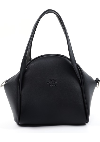 Siyah SHK132 Suni Deri, Fermuarlı Tek Bölmeli, Çıtçıt Detaylı ,el, Kol ve Omuz Çantası