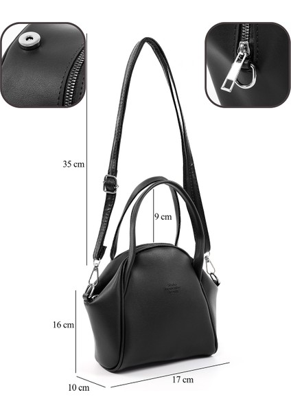 Siyah SHK132 Suni Deri, Fermuarlı Tek Bölmeli, Çıtçıt Detaylı ,el, Kol ve Omuz Çantası fırsatları