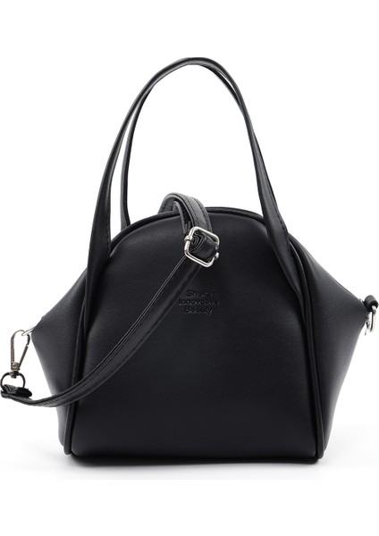 Siyah SHK132 Suni Deri, Fermuarlı Tek Bölmeli, Çıtçıt Detaylı ,el, Kol ve Omuz Çantası