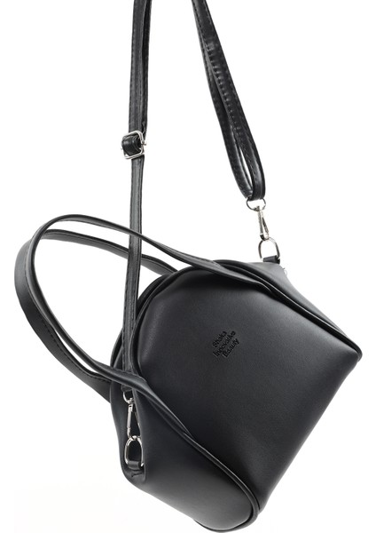 Siyah SHK132 Suni Deri, Fermuarlı Tek Bölmeli, Çıtçıt Detaylı ,el, Kol ve Omuz Çantası