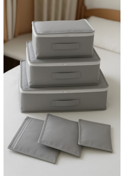 6'lı Valiz Içi Düzenleyici Set/bavul Içi Organizer Seyehat Çantası Hurç Seti Gri Renk