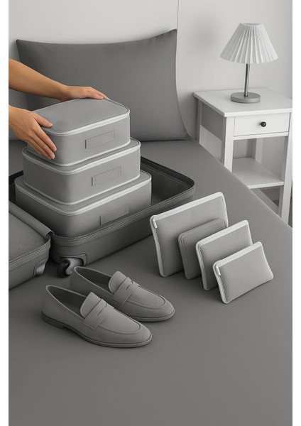 6'lı Valiz Içi Düzenleyici Set/bavul Içi Organizer Seyehat Çantası Hurç Seti Gri Renk modelleri