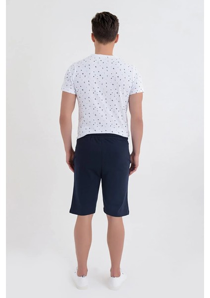 Erkek Lacivert Beli Lastikli Cepli Şort Düz Desenli Nefes Alabilir Günlük Kullanım