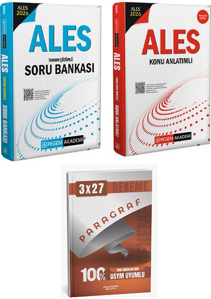 Anla Kazan + Pegem 2026 Ales Konu + Soru + Paragraf Deneme 3 Lü Set fiyatları