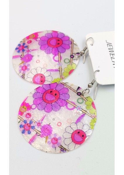 Renkli Figürlü Lüks Sedef Küpe