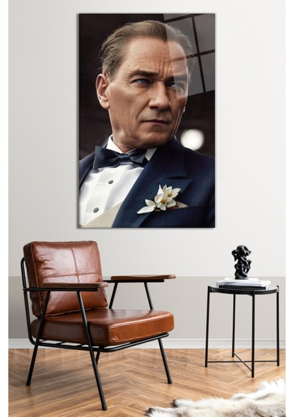 Yapay Zeka M. Kemal Atatürk Portresi Cam Tablo, Modern Ev Ofis Dekoru, Hediyelik Duvar Dekorasyonu fiyatları
