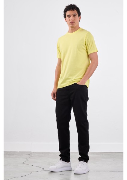 Sarı Bisiklet Yaka Pamuklu Düz Renk Slim Fit Erkek T-shirt fiyatları