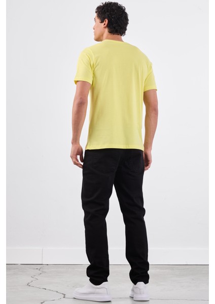 Sarı Bisiklet Yaka Pamuklu Düz Renk Slim Fit Erkek T-shirt fırsatları