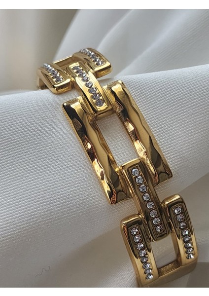 Dorika Kaburga 14K Gold Çelik Bileklik Zirkon Taşlı indirimleri