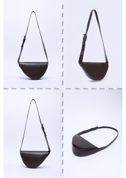 Kahve Rengi SHK154 Suni Deri Asimetrik Çıtçıtlı Tek Bölmeli Astarlı Kol ve Omuz Çantası