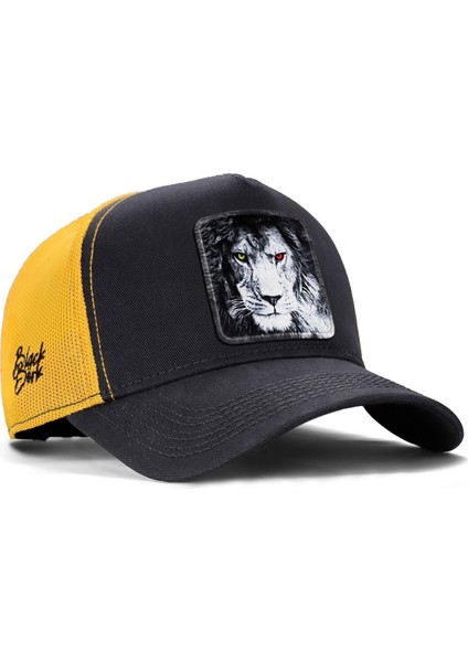 V1 Trucker Aslan - 6 Kod Logolu Unisex Koyu Antrasit-Sarı Şapka (Cap)