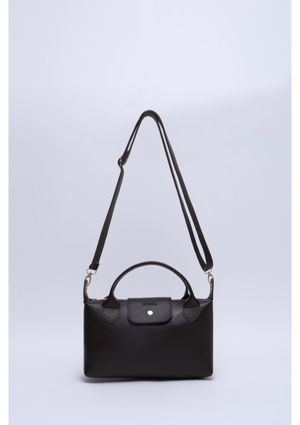 Kahve Rengi SHK135 Suni Deri, Tek Bölmeli, Çift Askılı El, Kol ve Çapraz Omuz Çantası