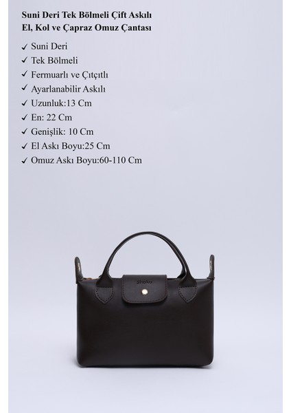 Kahve Rengi SHK135 Suni Deri, Tek Bölmeli, Çift Askılı El, Kol ve Çapraz Omuz Çantası modelleri