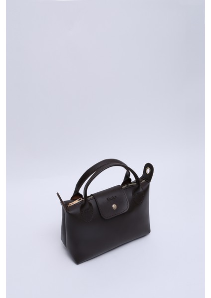 Kahve Rengi SHK135 Suni Deri, Tek Bölmeli, Çift Askılı El, Kol ve Çapraz Omuz Çantası