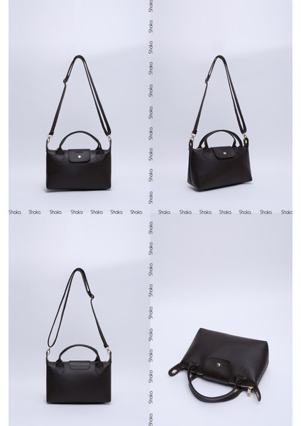 Kahve Rengi SHK135 Suni Deri, Tek Bölmeli, Çift Askılı El, Kol ve Çapraz Omuz Çantası