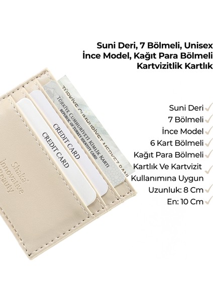Krem SHK68 Unisex Suni Deri Süper Ince Model Kağıt Para Bölmeli Kredi Kartı ve Kartvizitlik Kartlık Cüzdan