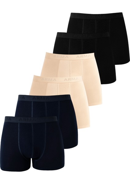 6'lı Paket Erkek Pamuklu Likralı Esnek Kumaş Renkli Boxer