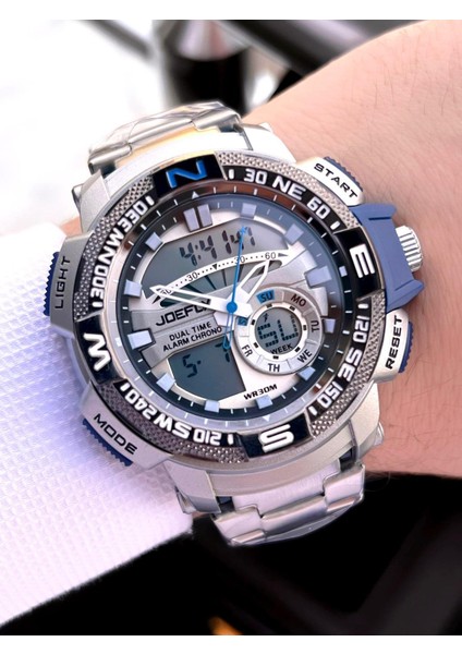 Çelik Kordon Dijital ve Analog 2 Yıl Garantili 3 Atm Suya Dayanıklı Erkek Kol Saati JOE1.LC02