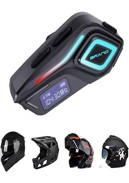 IP68 Su Geçirmez Fm Radyolu Fenerli Hd LCD Ekran Interkom Bluetooth Motosiklet Kask Kulaklığı