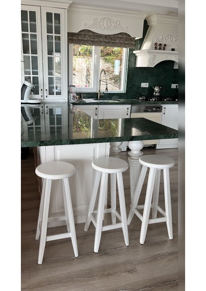 - Beyaz Renk Ahşap Tabure -Bar Tabure ( 60 cm 1 Adet )