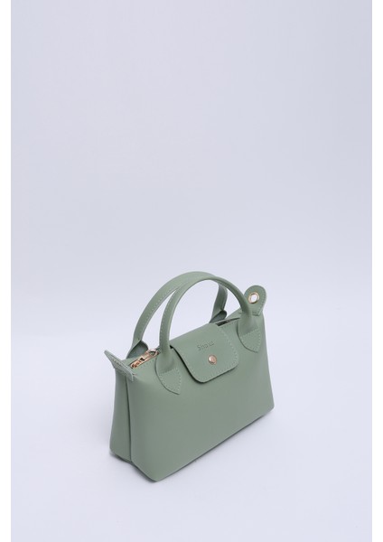 Mint Yeşil SHK135 Suni Deri, Tek Bölmeli, Çift Askılı El, Kol ve Çapraz Omuz Çantası
