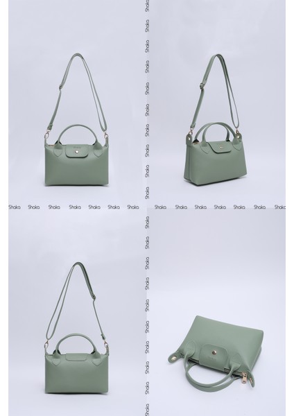 Mint Yeşil SHK135 Suni Deri, Tek Bölmeli, Çift Askılı El, Kol ve Çapraz Omuz Çantası