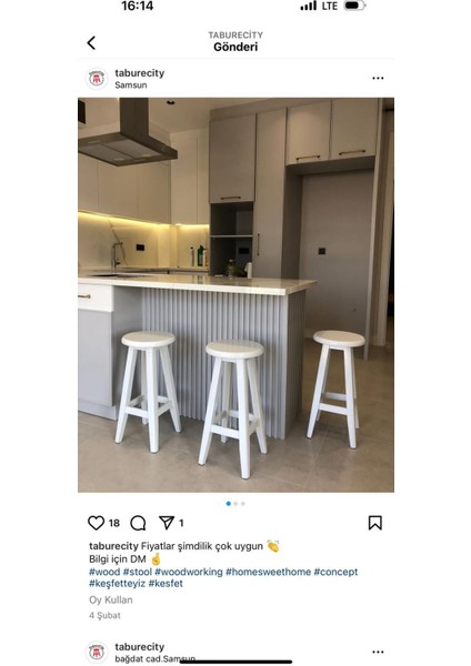 -Beyaz Ahşap Tabure -Bar Tabure ( 45 cm 1 Adet ) indirimleri