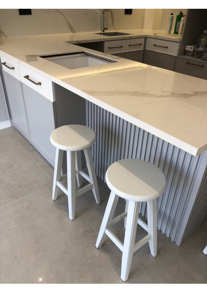 -Beyaz Ahşap Tabure -Bar Tabure ( 45 cm 1 Adet )