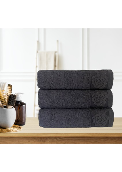 3lü Jakarlı Antrasit Havlu Seti 30X50 cm fiyatları