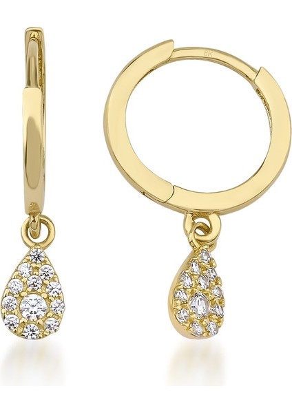 14 Ayar Altın Işıltılı Damla Halka Küpe