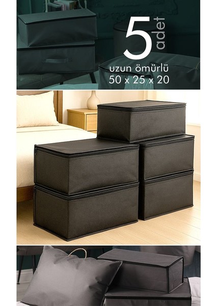 5'li Set Orta Boy 50X25X20 cm Baza & Çekyat Altı , Kıyafet Düzenleyici Hurç Antrasit Gri