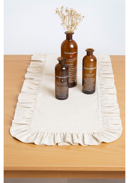 Şık Bej Keten Fırfırlı Runner, Sofra Dekorasyonu Için Zarif Tasarım indirimleri