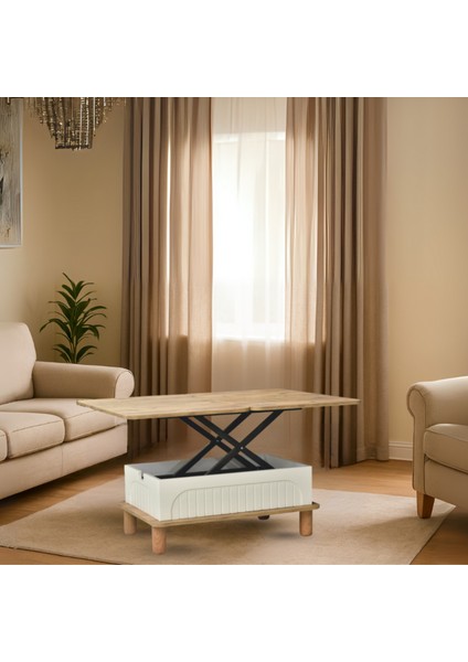 Lidya Akıllı Sehpa Atlantik Çam Krem 4 Fonksiyonlu Açılır Mekanizmalı 90x39x60 Cm fiyatları