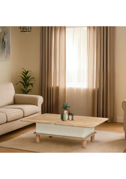 Lidya Akıllı Sehpa Atlantik Çam Krem 4 Fonksiyonlu Açılır Mekanizmalı 90x39x60 Cm modelleri