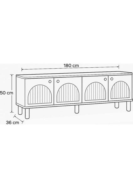 Lidya Beyaz Klasik Tv Sehpası 4 Kapaklı Kavisli Kapak Detaylı Düz Yüzeyli Tasarım 180x36x50 Cm fırsatları