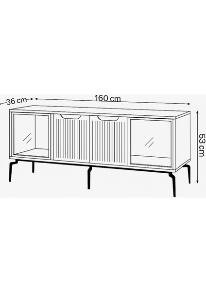 Viva Camlı Tv Sehpası - Atlantik Çam Mebran 4 Kapaklı Özel Cam Panelli Modern Tasarım 160x36x53 Cm fırsatları