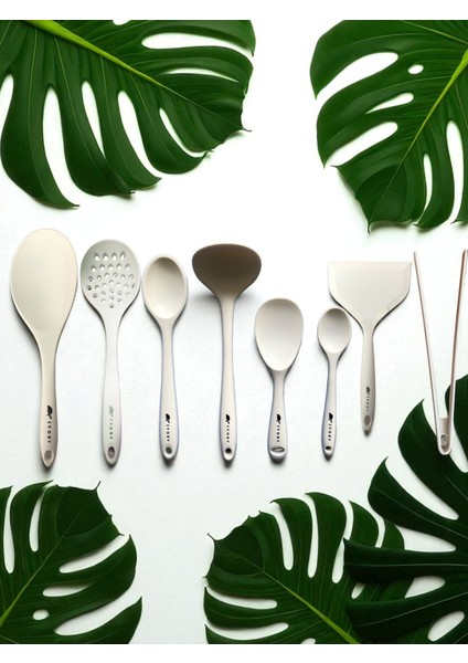 Isıya Dayanıklı Silikon Kevgir Kepçe Spatula Kaşık Maşa Seti (30-28-22-20 Cm) 8 Parça