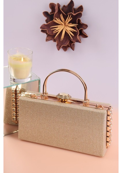 470 Çizgili Yan Taşlı Saplı Abiye Çanta