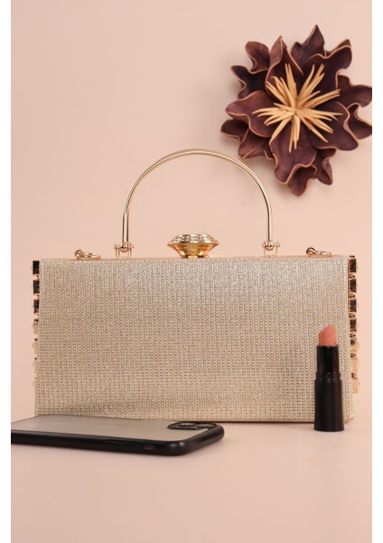 470 Çizgili Yan Taşlı Saplı Abiye Çanta fiyatları