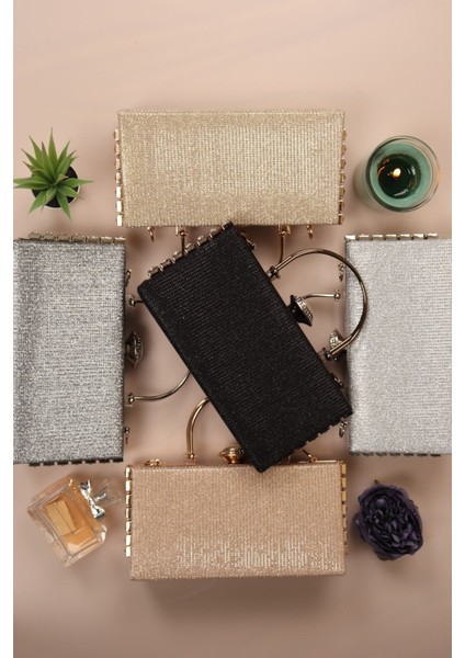 470 Çizgili Yan Taşlı Saplı Abiye Çanta modelleri