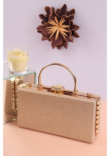 470 Çizgili Yan Taşlı Saplı Abiye Çanta