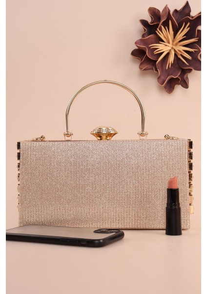 470 Çizgili Yan Taşlı Saplı Abiye Çanta fiyatları