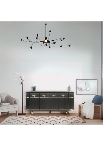 Maya Siyah Gümüş Lüks Konsol 4 Kapaklı Şerit Detaylı Metal Ayaklı Tasarım 180x45x84 Cm