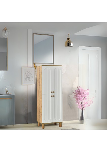 Lidya Portmanto Dolabı Atlantik Çam Beyaz Raflı 2 Kapaklı Ayakkabılık 60x37x195 cm