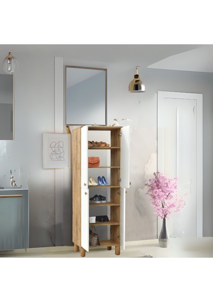 Lidya Portmanto Dolabı Atlantik Çam Beyaz Raflı 2 Kapaklı Ayakkabılık 60x37x195 cm fiyatları