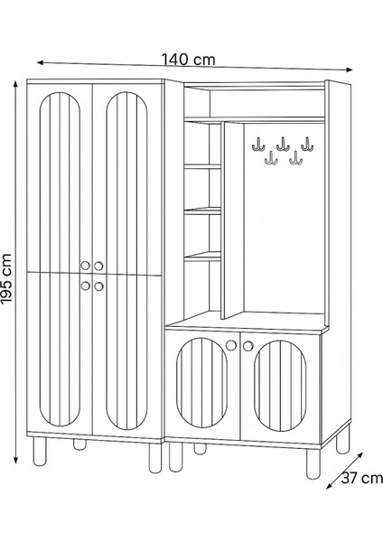 Lidya Portmanto Takımı Beyaz Raflı Askılıklı Ayakkabılık Dolap 140x37x195 cm indirimleri