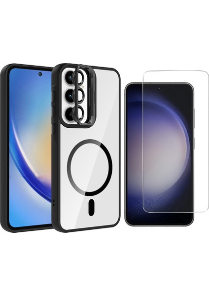 Galaxy A35 Kılıf Standlı ve Kamera Lens Hediyeli M-Safe Şarj Özellikli Zore Etro Kapak + Nano Ekran Koruyucu